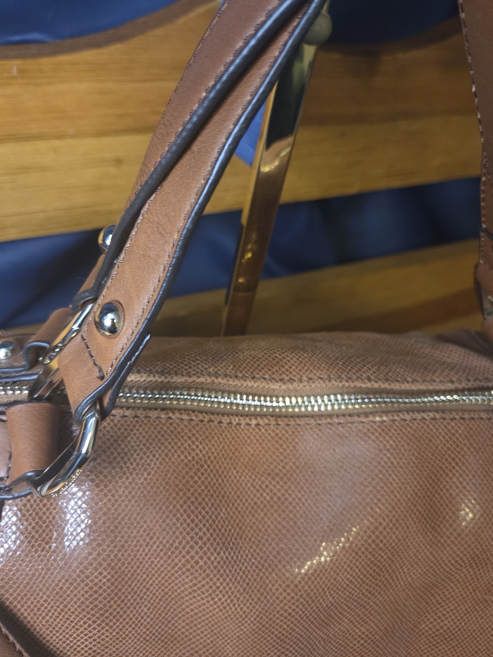 B. Makowsky Cognac Leather Satchel | Luxe Texture + Leopard Lining Chic - Picture 8 of 17